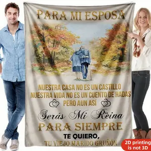 Para Mi Esposa Flannel Blanket for Wife from Husband - Romantic Spanish Love Message with Elderly Couple Autumn Design | Soft Warm Cozy Throw Gift for Anniversary, Valentine’s Day, Christmas