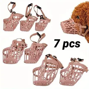 7Pcs/Set Softness Plastic Dog Muzzle,Anti-bite Adjustable Pet Basket,Dogs Training Mouth Cover Mesh Cage,Breathable Comfortable,for Small,Medium and Large Dogs Care,Hand Tools Kits