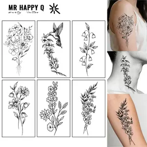 Realistic Hand-Drawn Floral Temporary Tattoo Sticker, Durable and Comfortable, Perfect for Body Art, Swimming, Parties, Unisex