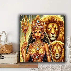 DIY 1PC 50X50CM Goddess Of Gold With Lions Diamond Painting Kits Full Round Diamond Mosaic Embroidery For Home Decor Gift