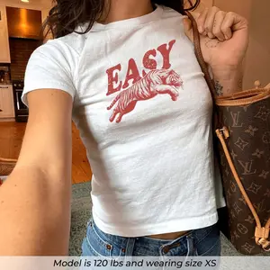 [ Sale Up To 40%] Easy Tiger Baby Tee, Retro Tiger Graphic Shirt, Cool Vintage Baby Tee, Y2K Aesthetic Top, 90s Style Women's Cute