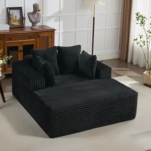 61 Inch Oversized Corduroy Chaise Lounge, Cloud-like Deep Seat Sleeper Sofa with Armrests and Four Pillows, Plush Upholstery, Tool-free Setup, Modern Furniture for Living Room, Bedroom and Office