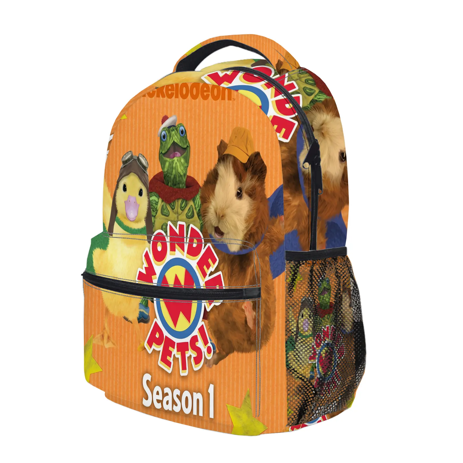 wonder pets Backpack, Cute Y2K Fashion School Bag for Girls and Teens, Durable Cartoon Printed Bookbag with Mesh Side Pockets, Lightweight Travel Daypack for Back to School c-329
