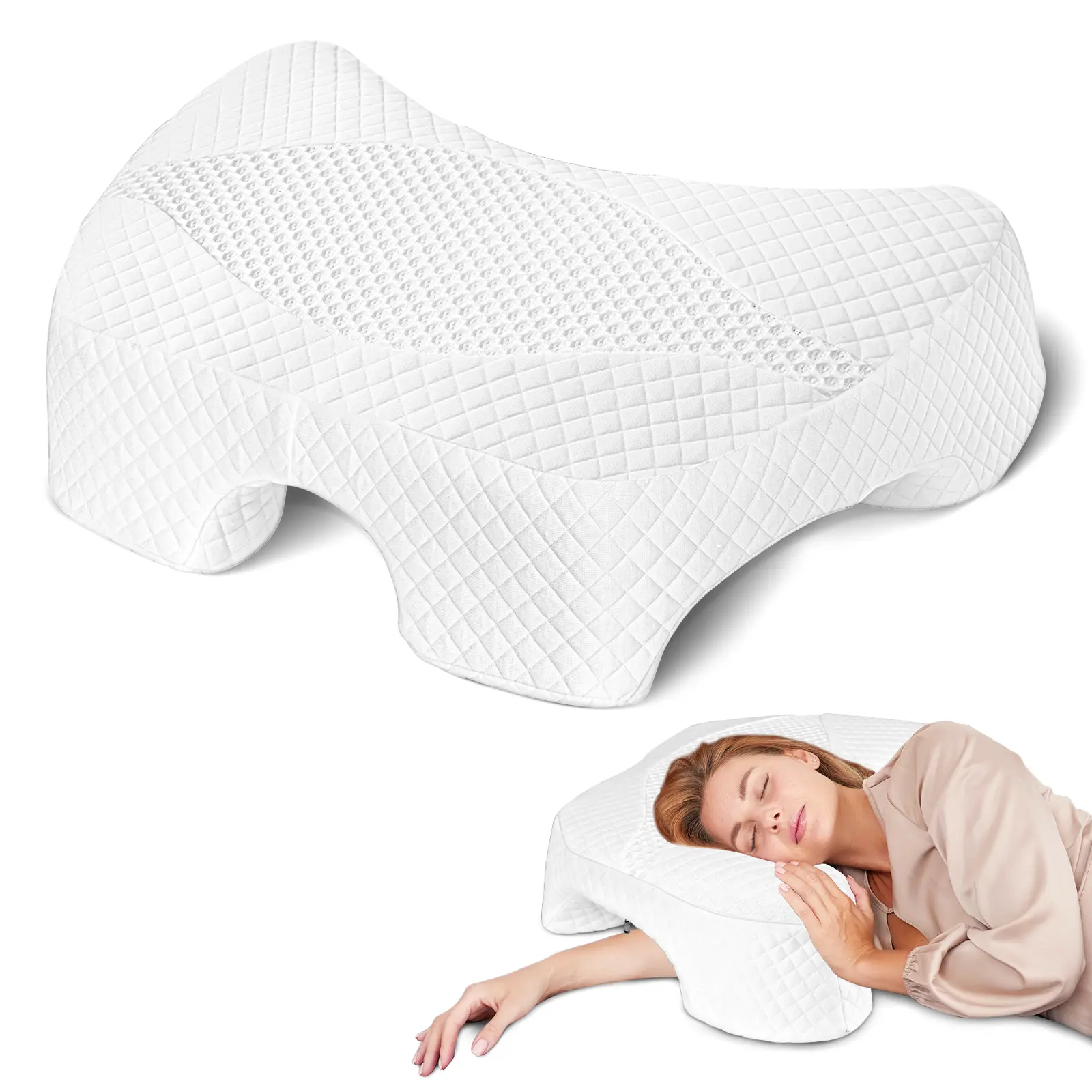 SAHEYER Side Sleeper Pillow with Multi-Angle Armholes, Memory Foam Pillow with Arm Tunnel, Shoulder Ergonomic Contour Pillow for Side Sleepers, Shoulder Pressure Relief
