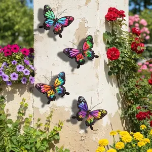 4pcs Gradient Metal Butterfly Wall Decor, Iron Art Sculpture Hanging Ornament, Outdoor Garden, Patio, Courtyard, Wedding Gift, Mother's Day Gift