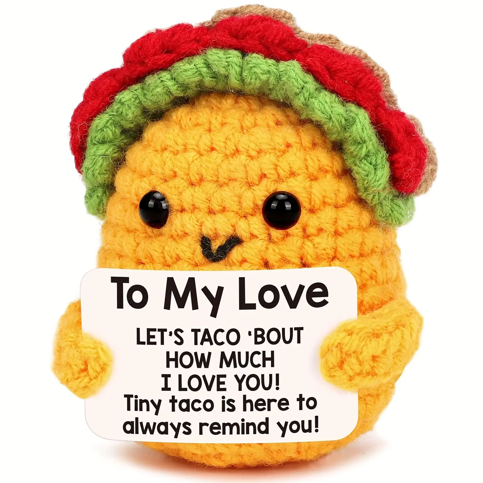 Crochet Taco Design Plush Toy with Greeting Card, Creative Handmade Knitting Toy, Gift for Boyfriend & Girlfriend, Stuffed Animal Realistic Anniversary Gift, Soft Stuffed Doll, Handmade Crochet Figure, Stuffed Animal Gifts