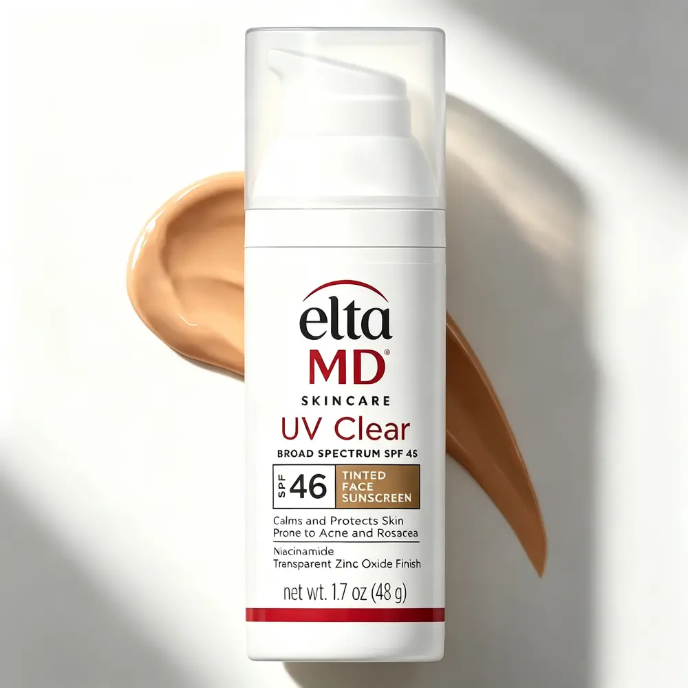 Elta MD V Clear Tinted Broad Spectrum SPF 46 Sunscreen, Transparent Zinc Oxide UV Protection, Niacinamide Calming Formula, Oil-Free Non-Comedogenic Sunscreen for Acne & Rosacea Prone Skin