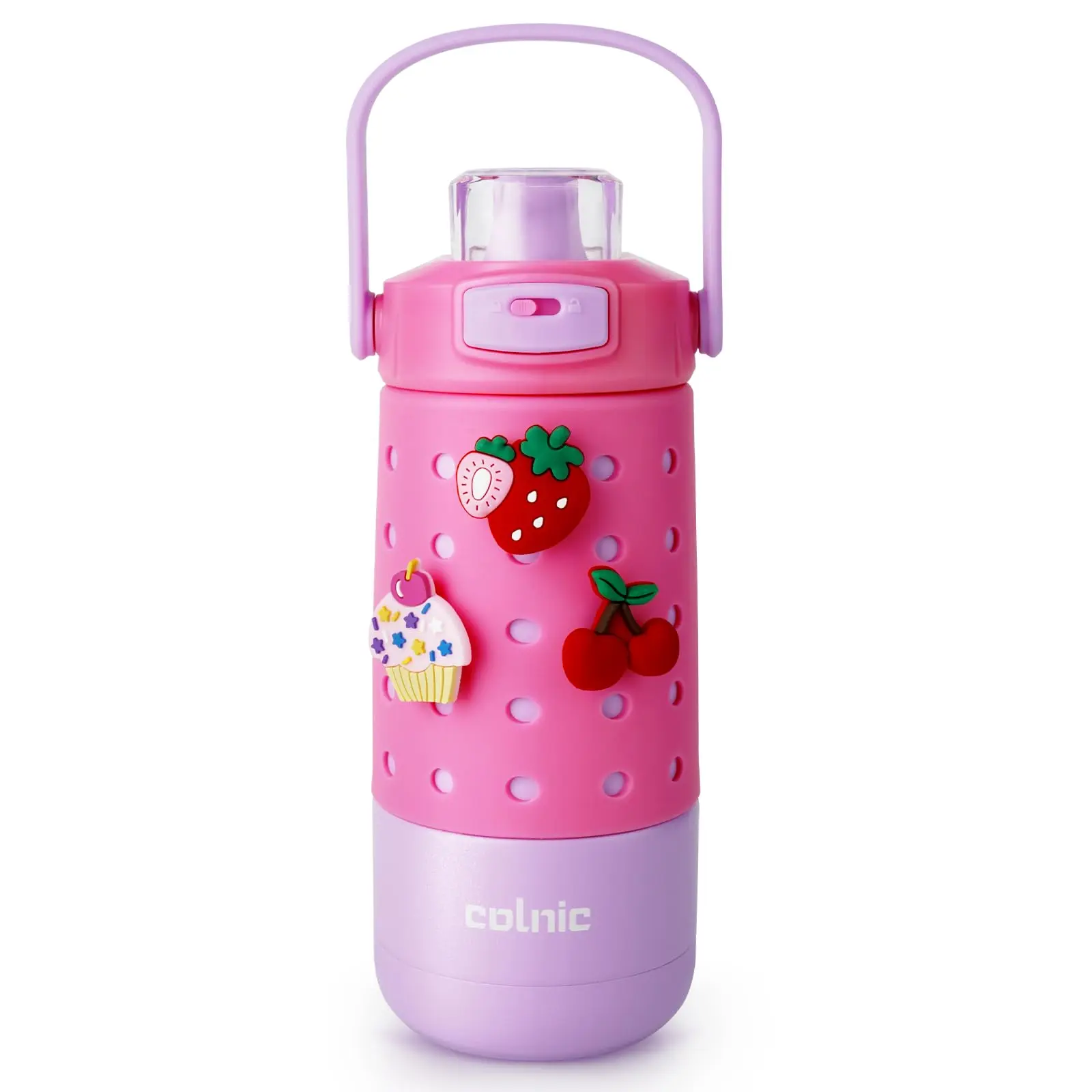 Kids Water Bottle for School 12 oz,Kids Vacuum Insulated Stainless Steel Water Bottles,Toddler Boy Water Bottle for School with Leak Proof Locking Lid(Jelly Pink)