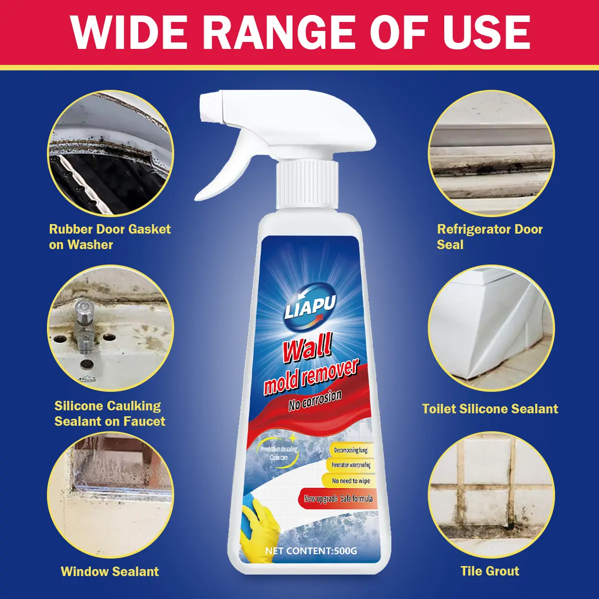 【Liapu】Active Liquid Mold Stain Remover - Unscented Essential Cleaning Products, Germ-Killing Mold Remediation Solution for Windows, Silicone, Tile Grout, Household Home Care Supplies (Prevents Regrowth)