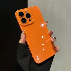 Original color ice like glossy glass case suitable for iPhone 17,16,15,14,13 Pro Max Plus Air with lens glass protection, macaron soft edge skin texture anti slip protection case, Starry, new Star Universe orange phone accessory prot