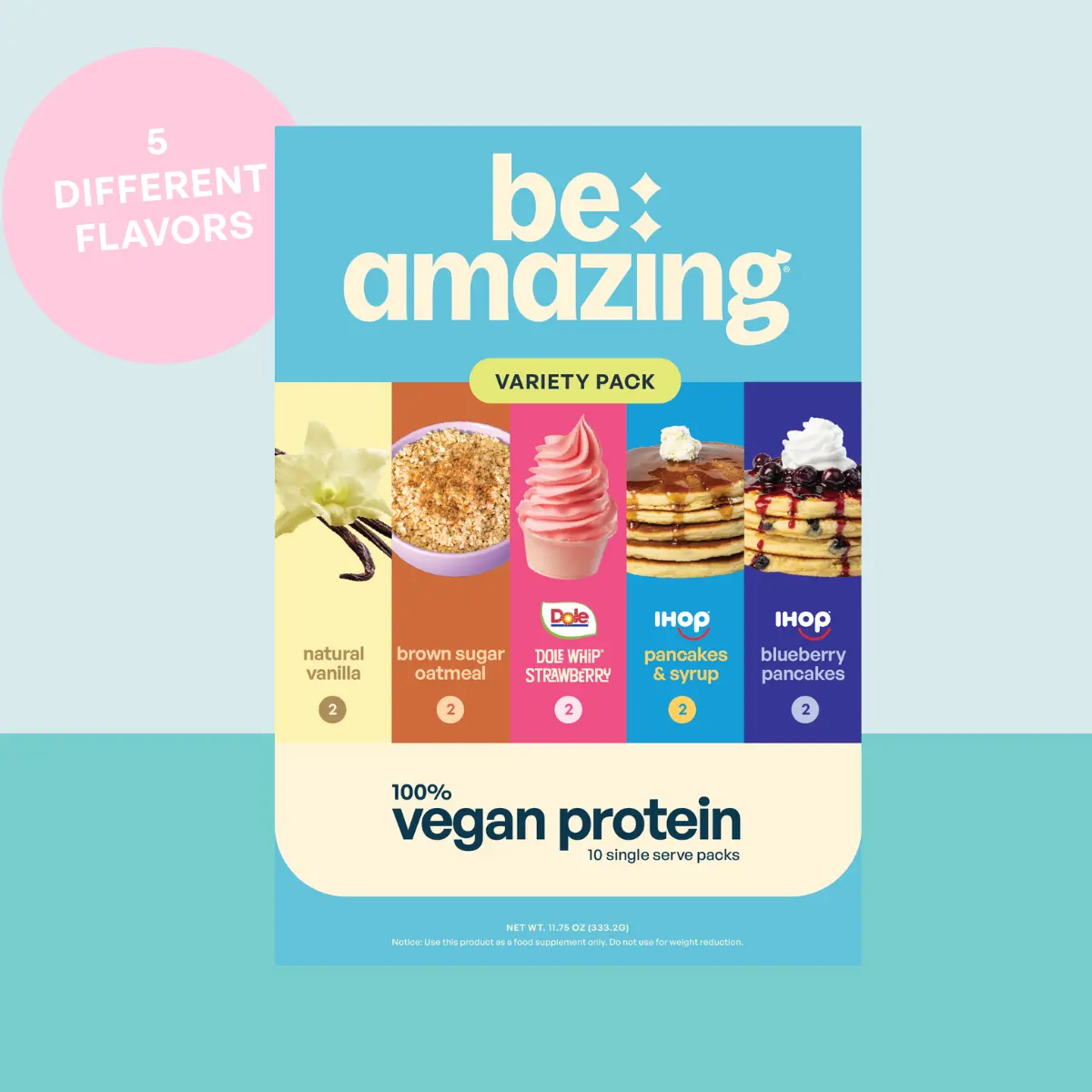 Vegan Protein Variety Pack Powder with Prebiotic Fiber, Plant Based, Low Sugar, Gluten Free & Dairy Free - IHOP Pancakes, Dole Whip Pineapple & Brown Sugar Oatmeal | Be Amazing