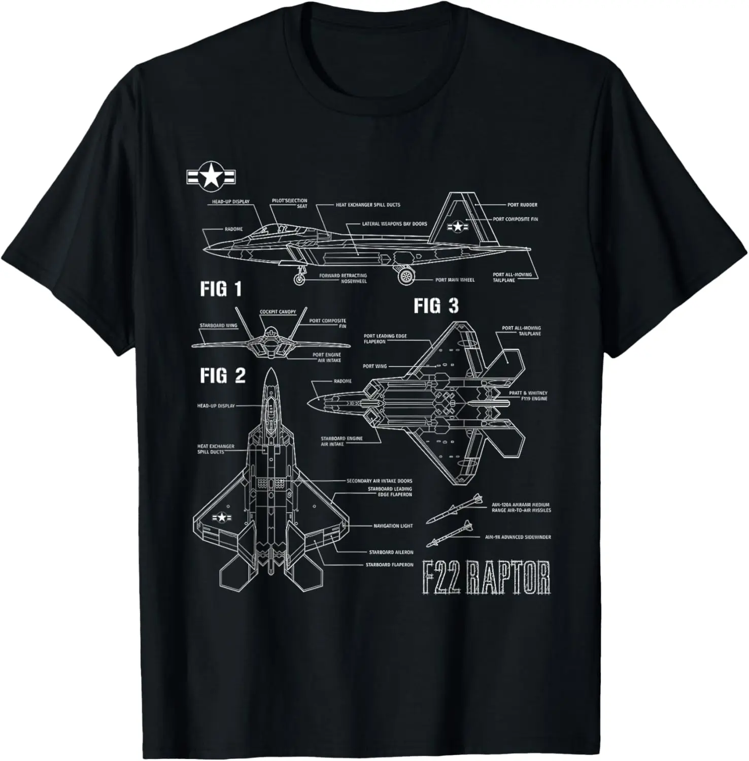 Women's 100% Cotton Round Neck Shortsleeve Tshirt - American Aircraft F22 Raptor Blueprint Print, Lightweight Breathable Regular Fit Casual Top