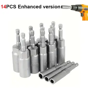 Magnetic Hex Socket Adapter Set, 14pcs 6-19mm Deep Socket Adapters, Drive Sockets, Hex Shank Nut Driver Drill Bits, Magnetic Hex Socket Set