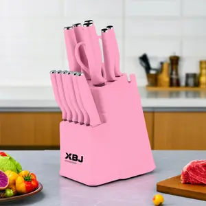 Knife Set, 15 Piece Kitchen Knife Setwith Block Self Sharpening, Stainless SteelDishwasher Safe, Anti-slip Handle, White. Steel. Premium. with. Sharpener German Steak Utensils Cutting。 butcher