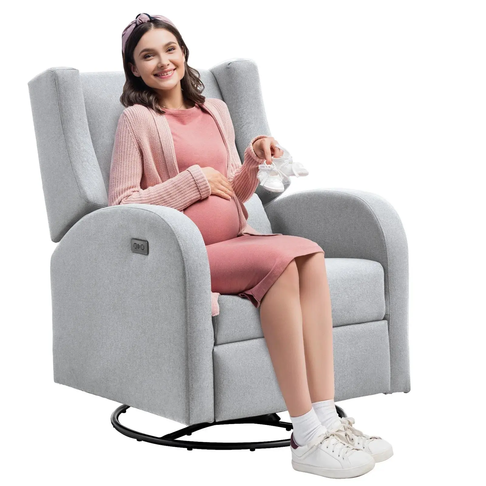 VEVOR Electronic Power Recliner and Swivel Glider, 250 lbs Weight Capacity Swivel Glider Recliner Chair with USB Port, Polyester Surface Swivel Rocker Recliner  for Living Room, Bedroom, Light Gray#BackToSchool