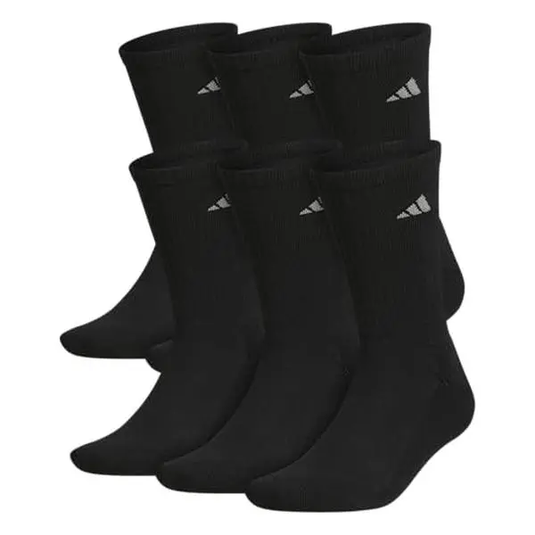 adidas Men's Athletic Cushioned Crew Socks (6 Pairs) Durable & Comfortable, Black/Aluminum 2, X-Large
