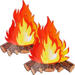 2 Set Fake Fire Tall Artificial Fire Fake Flame Paper 12 Inch 3D Decorative Cardboard Campfire Centerpiece Flame Torch for Campfire Halloween Party Fireplace Decoration