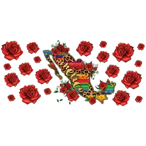 Mexico roses UV DTF wrap for 16oz cups