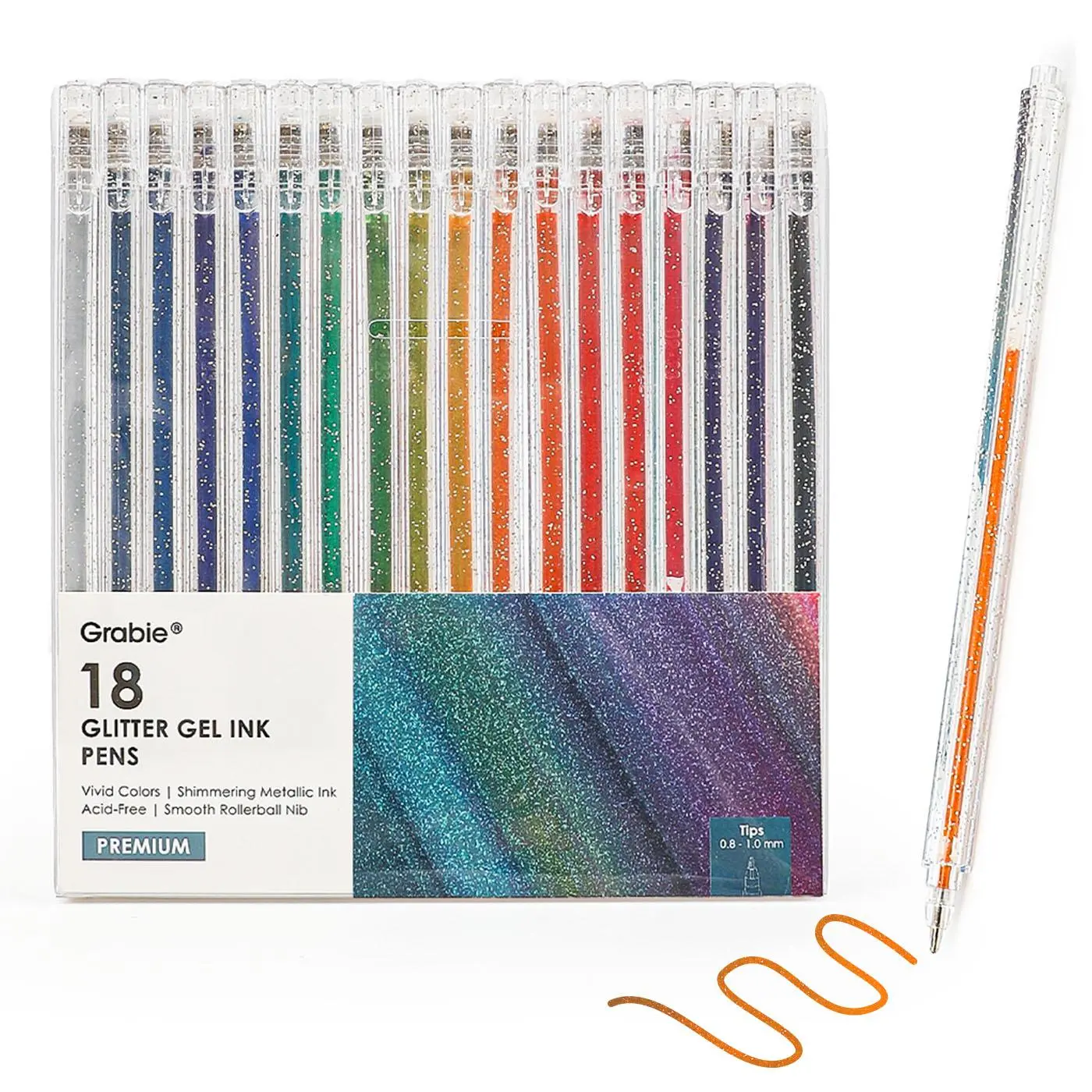 Grabie Dual Tone Iridescent Glitter Gel Ink Pens- 18 Vibrant Colors for Lettering, Coloring Books, Scrapbooking, Planner and More colorful pens coloring supplies art supplies coloring book, Back to School, Class Reward Gift Idea