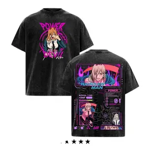 Power – Chainsaw Man Evil Girl Washed Set, Oversized Anime Graphic T-Shirt Soft Cotton Streetwear, Dragonslayer Sword Design, Gift for Anime & Berserk Fan