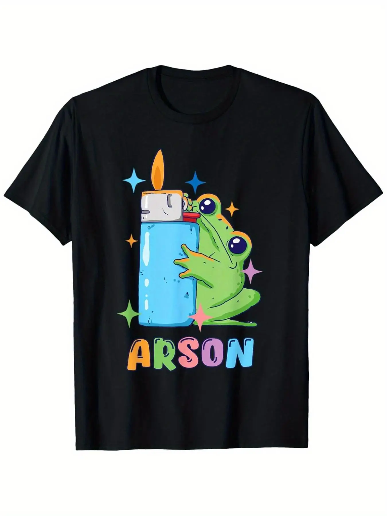 Men's Funny Arson Frog Pyro Comic T-Shirt - Soft Breathable Cotton Tee with Matchstick & Flames Design, S-XXXL Suitable for Dark Humor Fans, Gift for Pyro Comic Lovers, Casual Casual Attire or Costume Outfit
