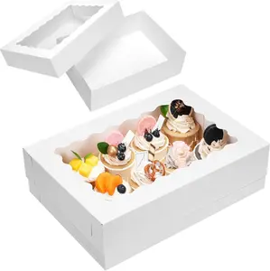 Moretoes 20PCS 14x10x4 Inch Cake Boxes with Window – White Bakery Boxes for Sheet Cake, Cupcakes, Donuts, Pastries & Pie Packaging Supplies