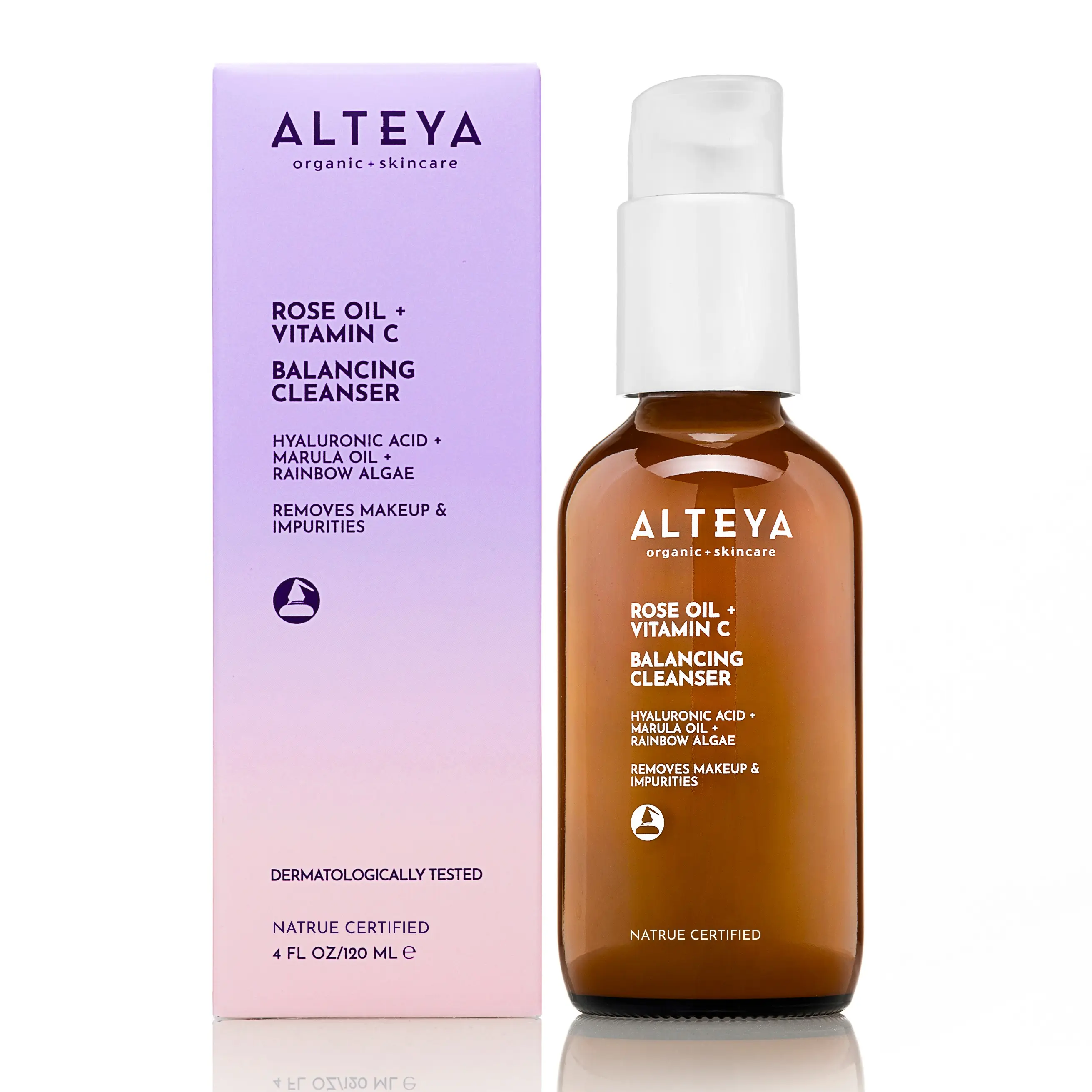 ALTEYA Organic Balancing Facial Cleanser - 4 fl oz Non-Toxic Face Wash, Sulfate-Free, Luminous Rose Oil, Vitamin C, Rainbow Algae, Grapeseed Oil, Hyaluronic Acid, Gentle for Sensitive Skin, Single Item, Fresh & Clean Results, Bottle