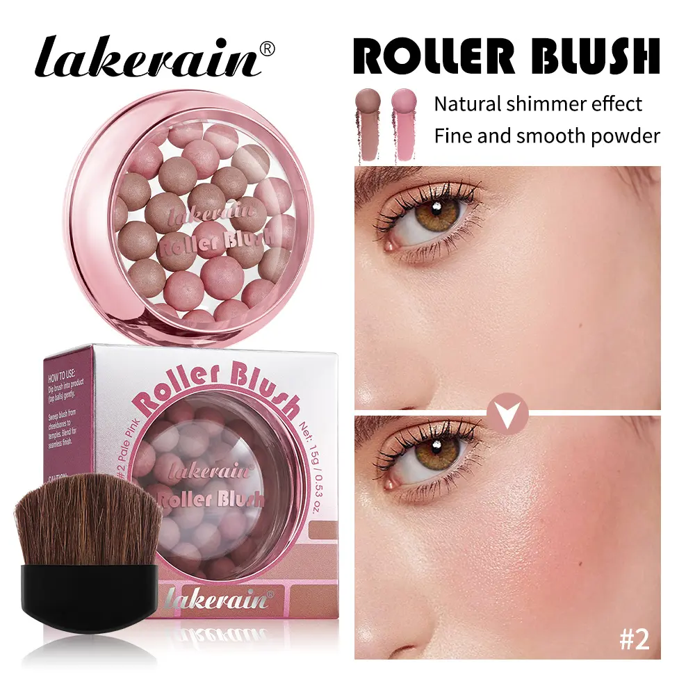 Long-lasting Spherical Blush Powder with Brush, Shimmer Finish Glow Blush for Face, Facial Beauty Cosmetics, Velvet-Smooth Powder, Natural Pearl Shimmer, Easy to Blend & Build, Perfect for Daily/Party Makeup, Skin-Friendly for Beginners, 6 Vibrant Shades