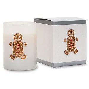 212 MAIN Hand-Poured Gingerbread Aroma Icon Candle, 9.5oz White Glass Decoration Candle with Rhinestones and Gift Box