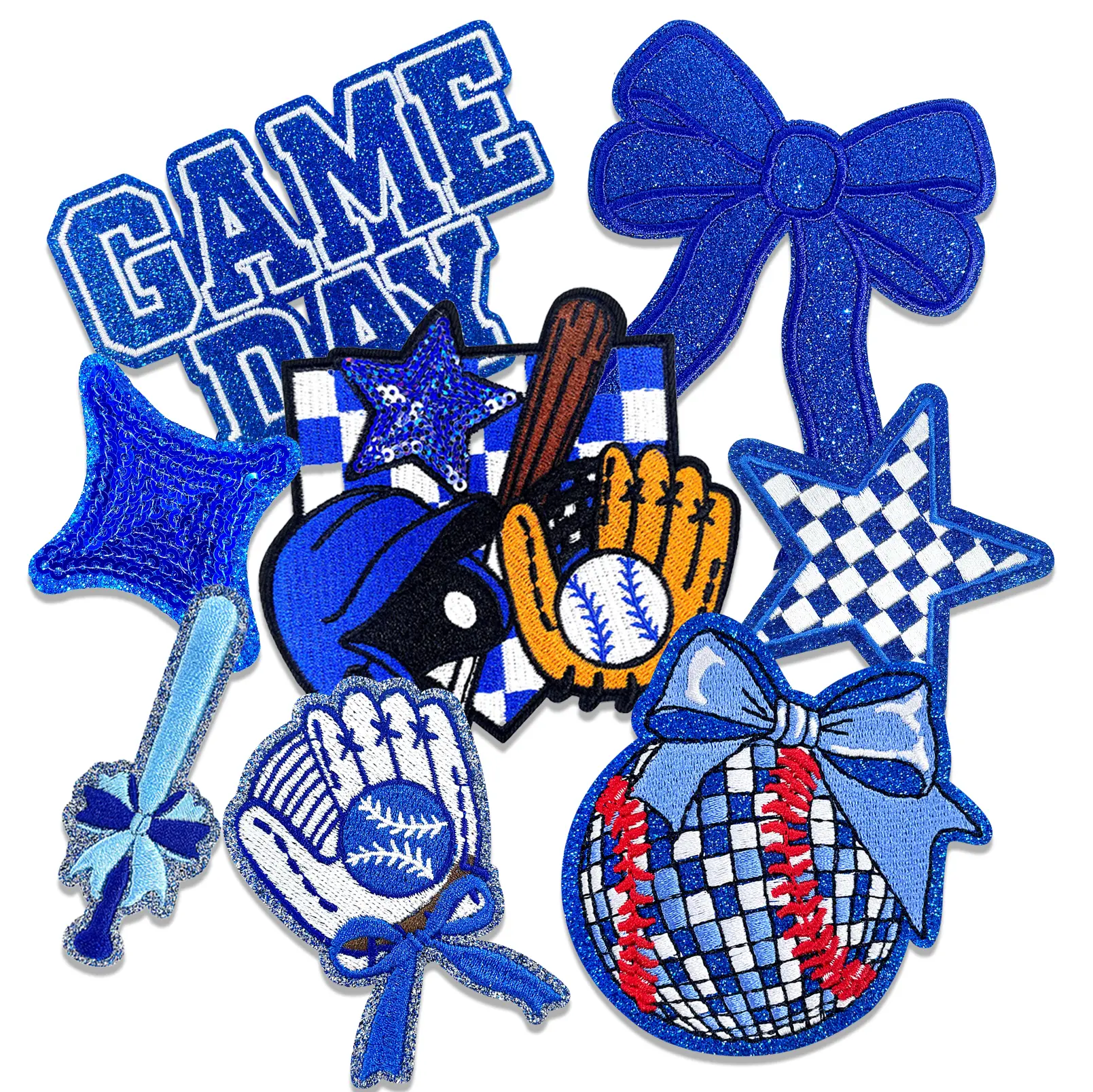 CY 8PCS Iron On Cotton Embroidery Patches - Glitter Star Bow Design, Fast Iron-On Application, Badge Trim & Embellishments, Embroidery Craft DIY Accessories for Trucker Hats, Clothing
