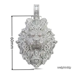 ③⑤SPACEICE Luxury Iced Out Large size Lion Head Statement Pendant - Cubic Zirconia - Silver Tone Hip Hop Jewelry