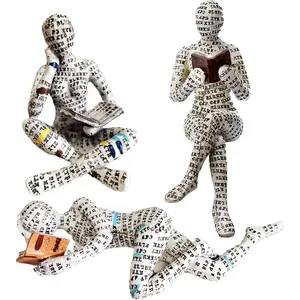 3 Count Reading Women Figurine - Modern Bookshelf Decor, Thinker Statue with Modern Abstract Decoration, Aesthetic Sculpture for Living Room Office