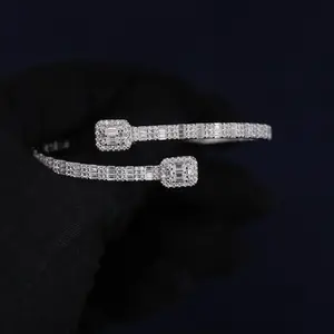 Moissanite Baguette Open Cuff Bangle (Approx. 4.37CT) – 925 Sterling Silver