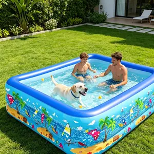 1.5/2.6m 3-Layer Inflatable Pool, Beach Scene Design, Durable PVC, Portable Foldable, Ideal for Backyard, Garden Parties, Summer Fun