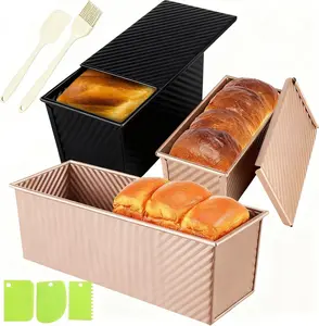 3 Pack Set Pullman Loaf Pan Lids, 2.2 Lb & 1 Lb & 0.8 Lb Dough Capacity,Non-Stick Sandwich Bread Loaf Pan for Homemade Baking Bread No brand