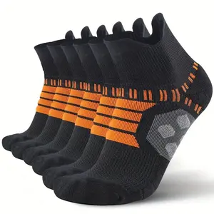 5-Pair Men's Athletic Ankle Socks with Y-Heel Cushioning - Moisture-Wicking Breathable Sports Socks, Arch Support & Non-Slip Grip for Basketball, Soccer, Gym, Running, Tennis - Multi-Color Pack (Black/Blue/Yellow/Green/White) - Cotton Blend, Activewear, M