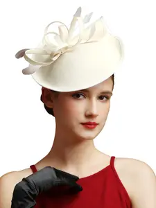 1pcs Women Mesh Fascinator Hats Wave Point Decor Floral Hair Feather Fascinator Hats Accessories Wedding Cocktail