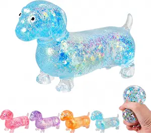 Dachshund Squishy Glitter Weiner Dog Squishy Slow Rising Stress Ball Anxiety Relief Soft Squeeze Desk Toy for Home Office Travel