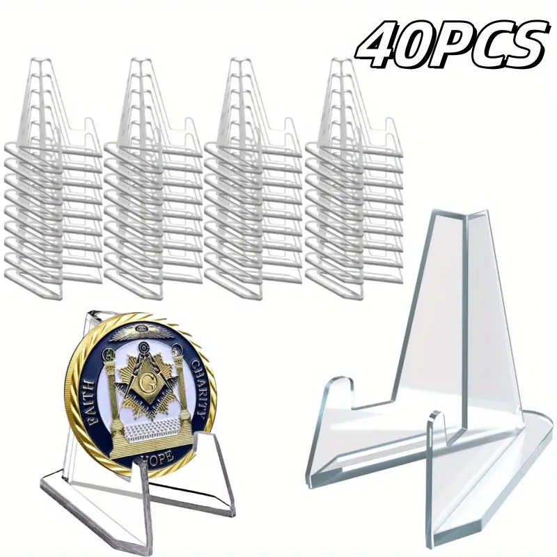 Card Display Stand, 40 Packs Small Easel Stand, Acrylic Picture Holder Stands, for Challenge Coin Graded Card Sports Card Trading Card PSA Card Baseball Card (2.1 Inch Tall)