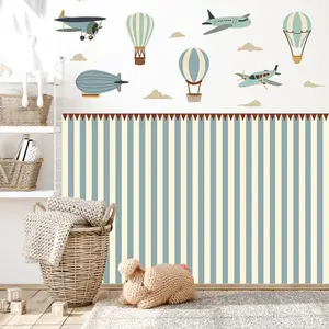 A set (30*90cm*6pcs) 2D flat wall stickers with hot air balloons, airplanes and clouds, self-adhesive home decoration