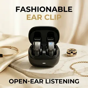 Fluffdrip KC-Clip01 Stop Ear Pain! New Generation Bone Conduction Style Open-Ear Wireless Headphones - Ultra Lightweight & Secure Fit Clip-on Earbuds for Gym, Cycling & Hiking - Sweatproof Sport Bluetooth Earphones with Environmental