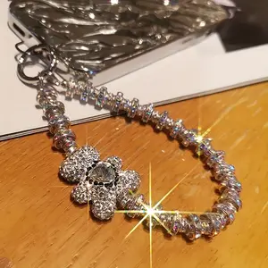 Mobile Phone Pendant Crystal Bear Key Lanyard - Luxury Full Diamond Pendant, Shiny Artificial Crystal, High-end Wrist Chain, Ladies Pendant Accessories