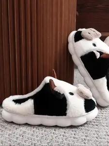 Women's Cute Cow Design Plush Slippers, 2024 New Style Casual Soft Comfortable Home Slippers, House Slippers, Warm Slippers for Indoor & Outdoor Use for Fall & Winter