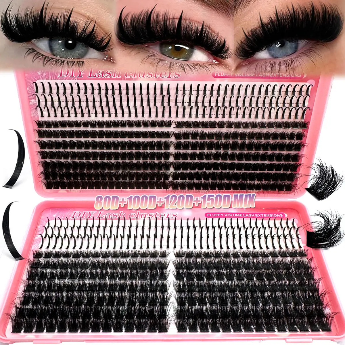 5-In-1 Russian Lash Extensions Kit, Spiky & Volume Eyelash Clusters, Volumized False Eyelashes, Voluminous False Eyelashes, D-Curl, Sizes 8-16mm, Diverse Lengths, DIY Eyelash Extensions, 5 Styles Available, DIY Dramatic Lashes