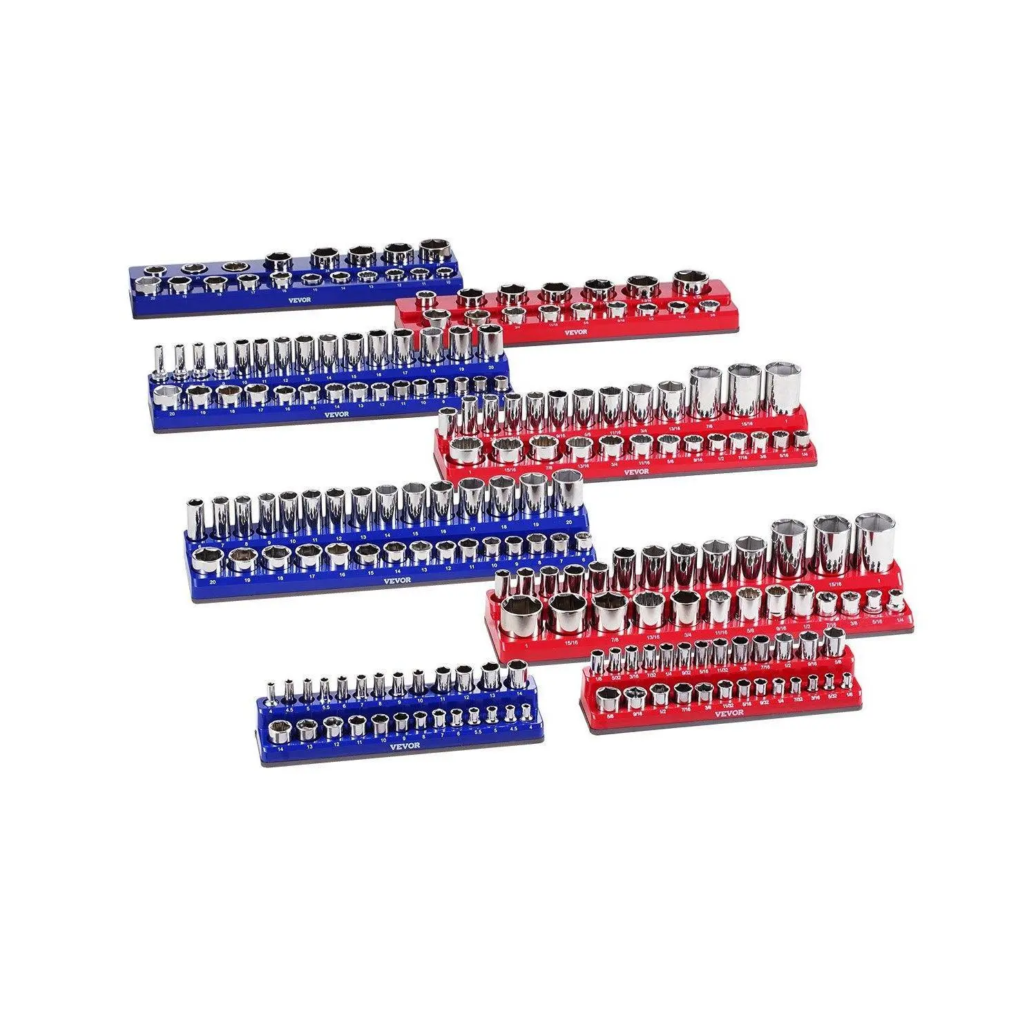【BackToSchool】Magnetic Socket Organizer Set 8PCS Socket Trays Blue & Red for Metric SAE  Socket Organizers  Magnetic and non-magnetic