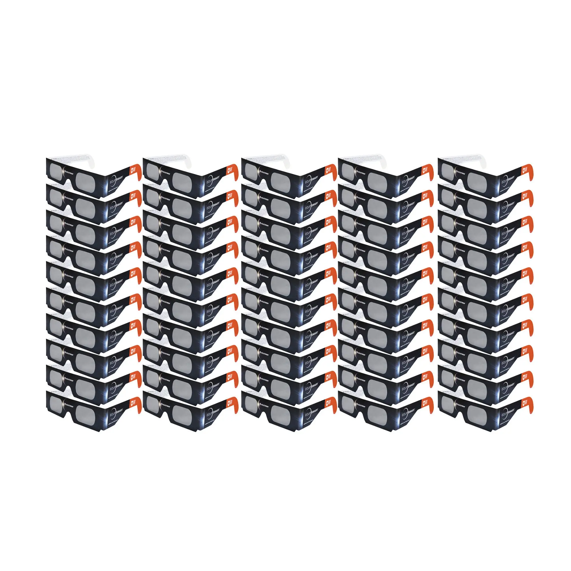 Celestron EclipSmart Solar Safe Film Eclipse Glasses, ISO Certified ISO 12312-2:2015 (E), Compact, 99.999% Visible Light Blocking, Maximum Protection (50-Pack), Blocks 99.999% Of Visible Light