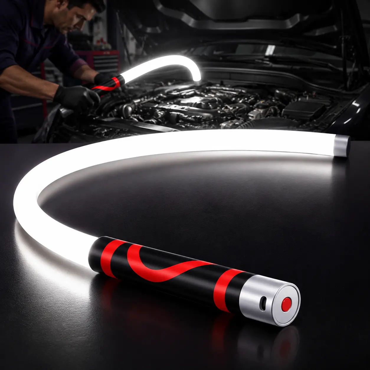 Unisex Compact ABS Housing Flexible LED Work Light, Rechargeable USB Charge Inspection Lamp with 360° Bendable Neck, Portable Handheld Flashlight for Car Repair, Outdoor Camping