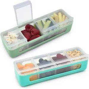 Snackle Box 4 Compartment Divided Snack Container with Individual Lids, BPA-Free Kids Lunch & Travel Food Storage Organizer, 2-Pack (Blue + Mint)