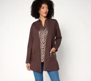 Belle by Kim Gravel Petite Ponte Duster with Faux Leather Trim
