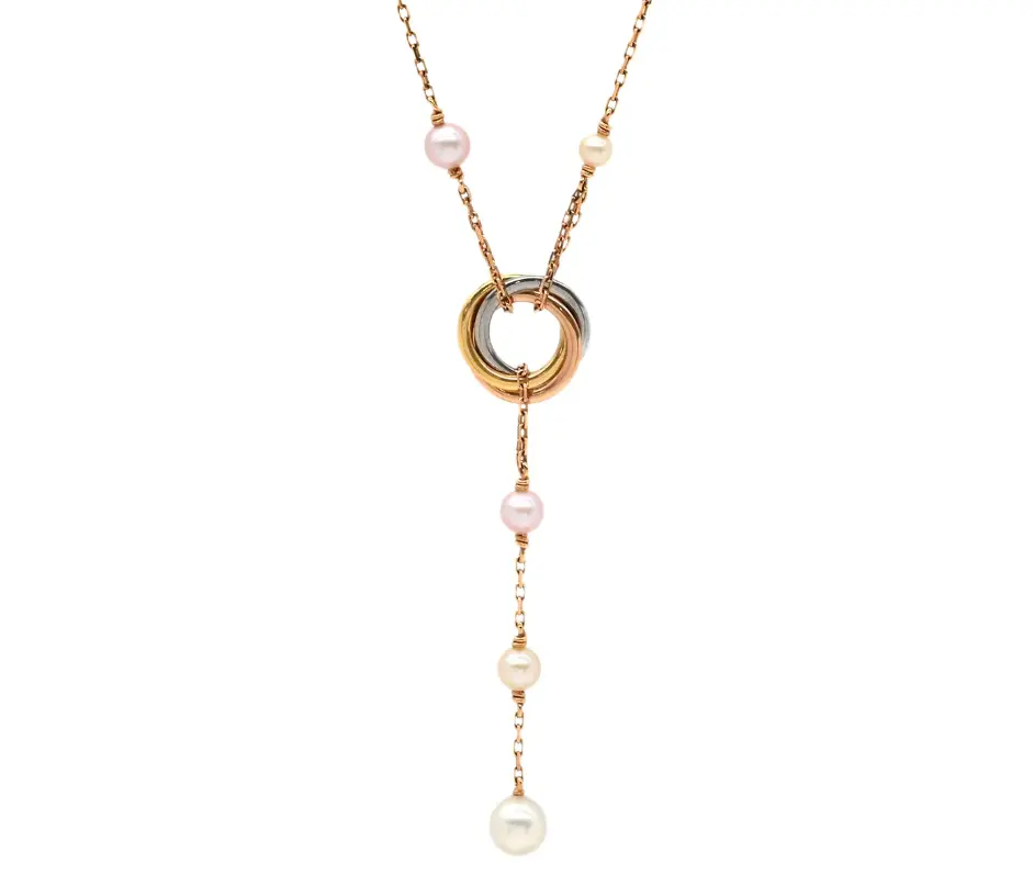 Pre-owned Cartier Trinity de Cartier 18K 3 Tone Gold Necklace with Cultured Pearl Gemstones